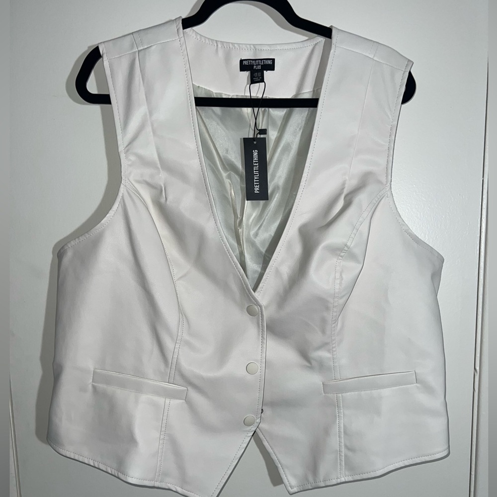 PrettyLittleThing Off White Faux Leather Vest
